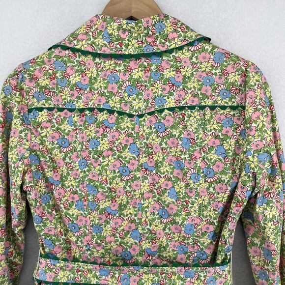 ODILLE Coat 6 ANTHROPOLOGIE Trench Rain Floral Double Breasted Belted Green - Picture 7 of 16